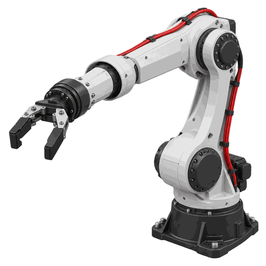 A six-axis industrial robot arm modelled as a CAD assembly
